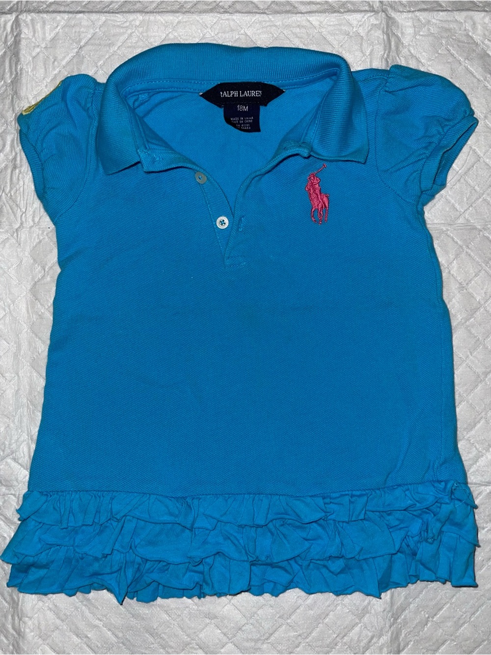 Ralph Lauren Toddler Polo Dress in Bright Turquoise with Pink Logo